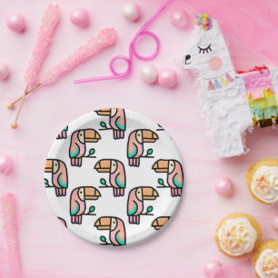toucan jungle bird pastel rainbow cartoon pattern paper plate