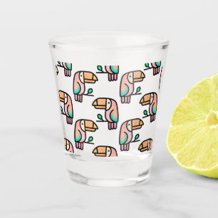 toucan jungle bird pastel rainbow cartoon pattern shot glass