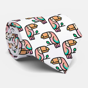 toucan jungle bird pastel rainbow cartoon pattern tie