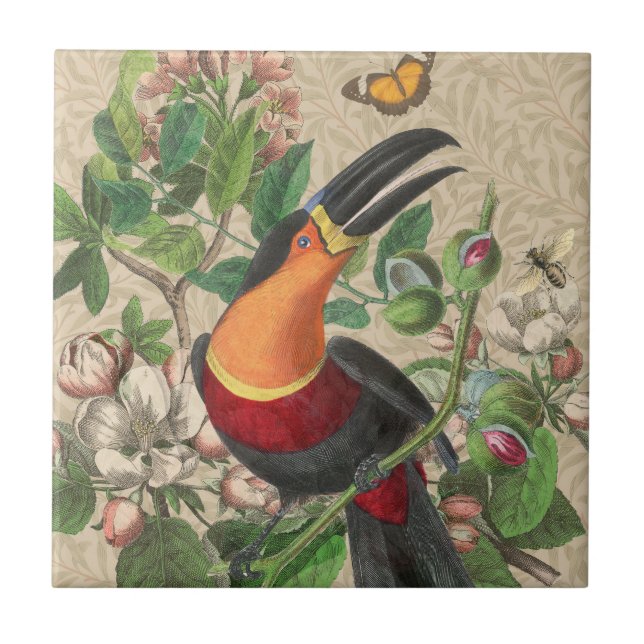 Toucan Jungle Tropical Bird Beautiful Antique Ceramic Tile (Front)