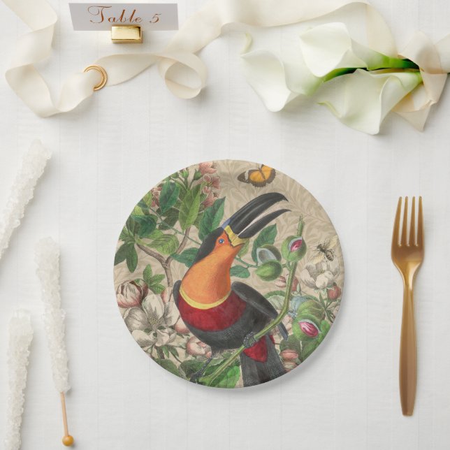 Toucan Jungle Tropical Bird Beautiful Antique Paper Plate (Wedding)