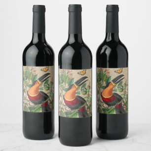 Toucan Jungle Tropical Bird Beautiful Antique Wine Label