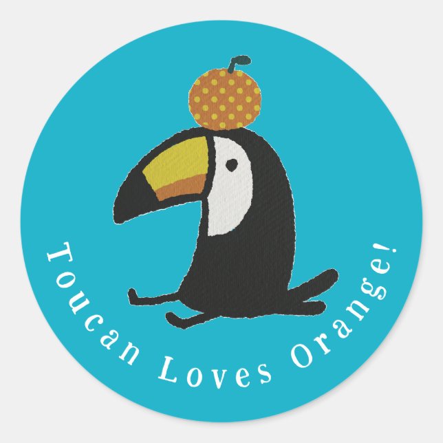 Toucan Loves Orange Classic Round Sticker (Front)
