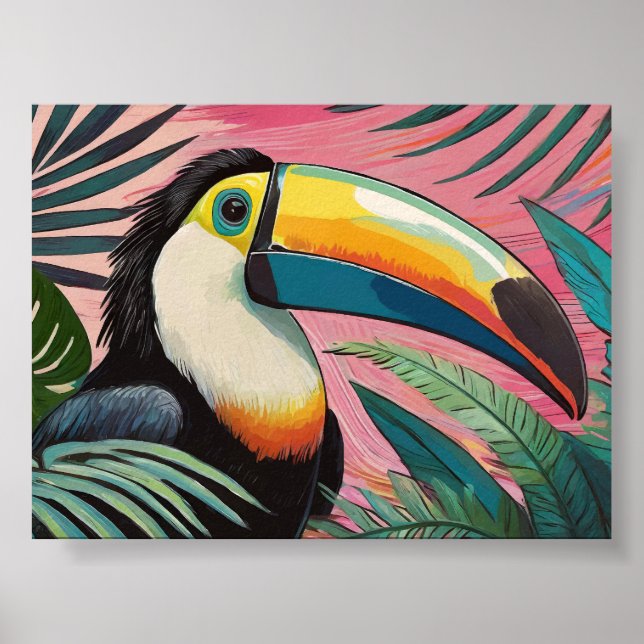 Toucan Oil Painting Pink Wall Art (Front)