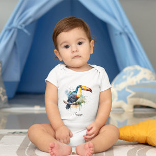 Toucan on Branch Watercolor Art, custom Baby Bodysuit
