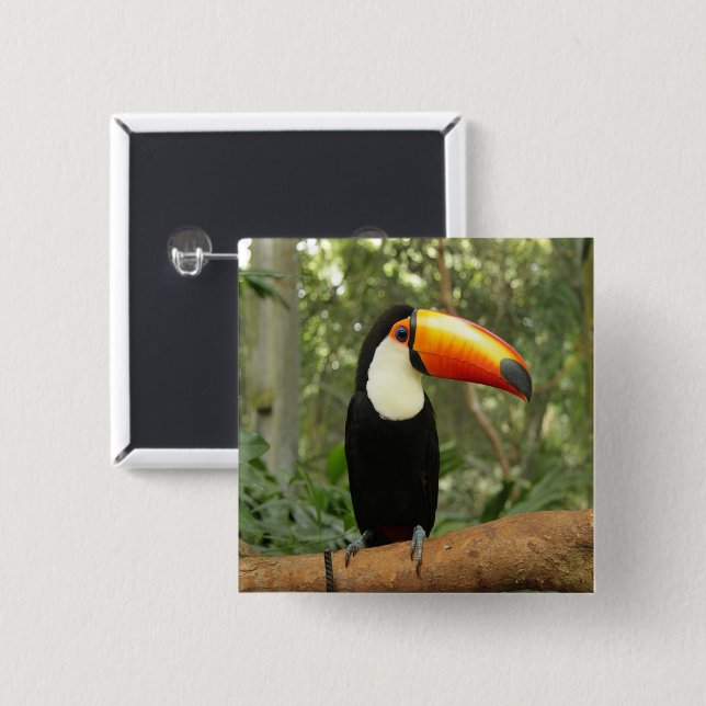 Toucan on tree branch 15 cm square badge (Front & Back)