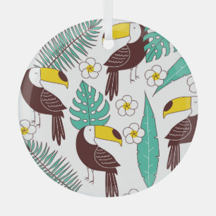 Toucan Orchid Vintage Palm Pattern Glass Tree Decoration