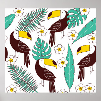 Toucan Orchid Vintage Palm Pattern Poster