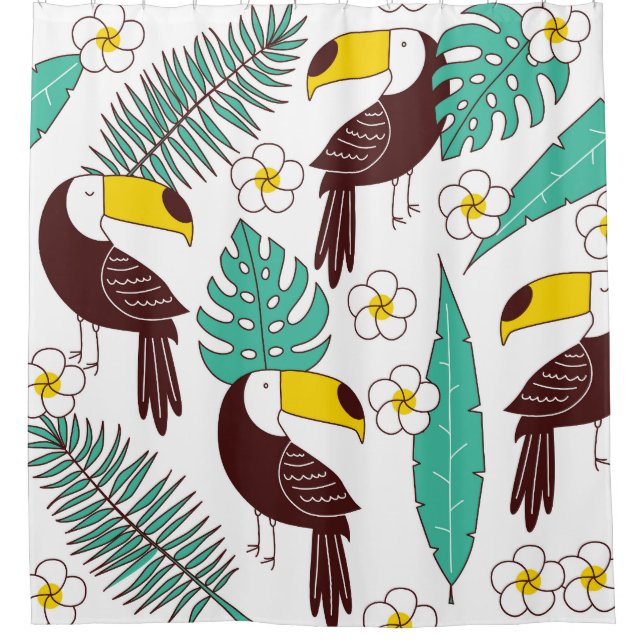 Toucan Orchid Vintage Palm Pattern Shower Curtain (Front)
