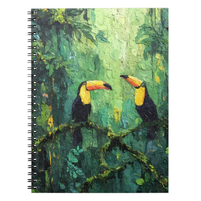 Toucan Pair Vibrant Jungle Green Art Notebook (Front)