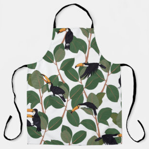Toucan parrot bird with ficus palm leaves seamless apron