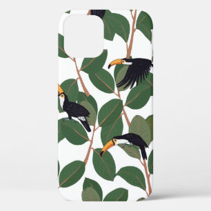 Toucan parrot bird with ficus palm leaves seamless iPhone 12 case