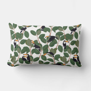 Toucan parrot bird with ficus palm leaves seamless lumbar cushion