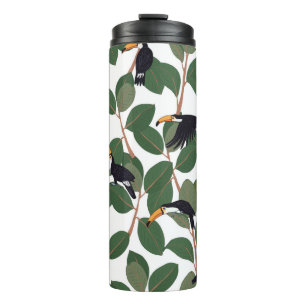 Toucan parrot bird with ficus palm leaves seamless thermal tumbler