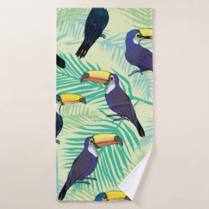 toucan pattern, vintage, illustration bath towel