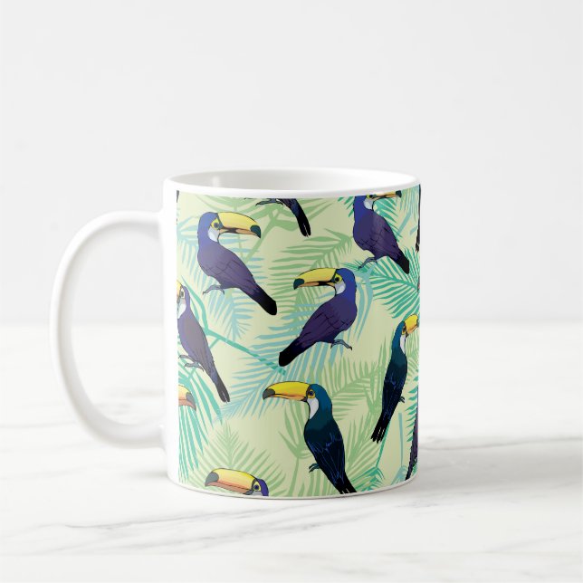 toucan pattern, vintage, illustration coffee mug (Left)