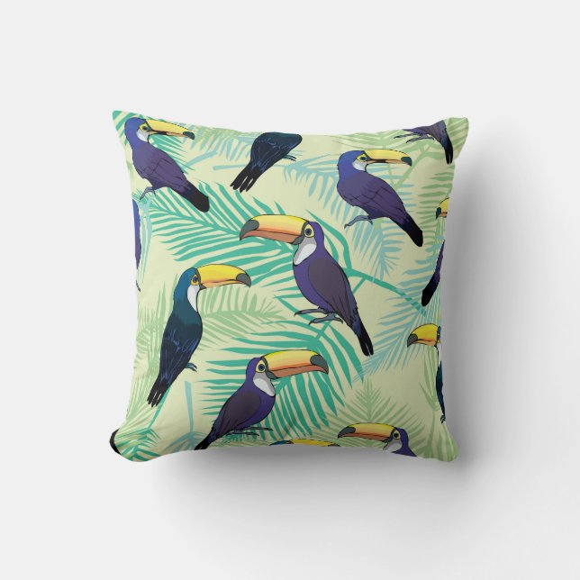 toucan pattern, vintage, illustration cushion (Front)