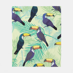 toucan pattern, vintage, illustration fleece blanket