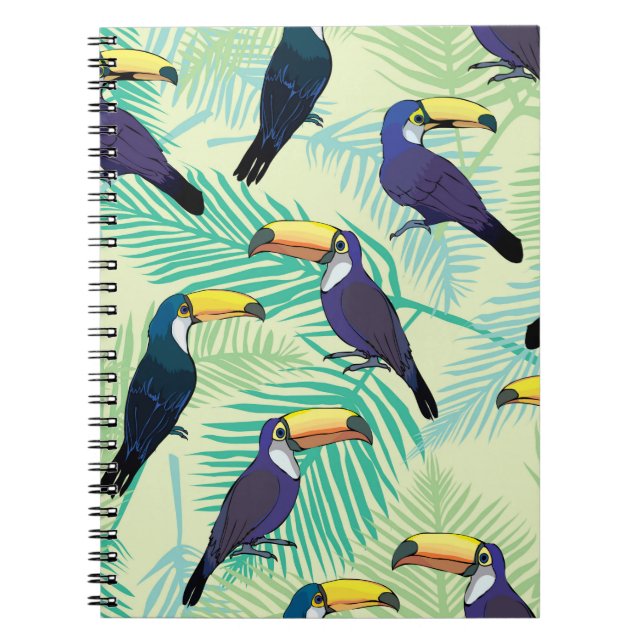 toucan pattern, vintage, illustration notebook (Front)