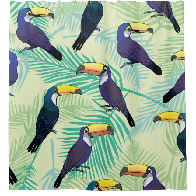 toucan pattern, vintage, illustration shower curtain (Front)