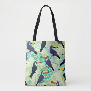 toucan pattern, vintage, illustration tote bag