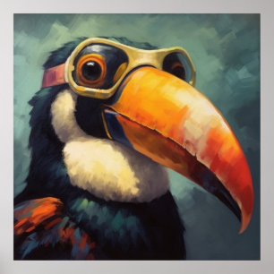Toucan Pilot Vintage Aviator Graphic Poster