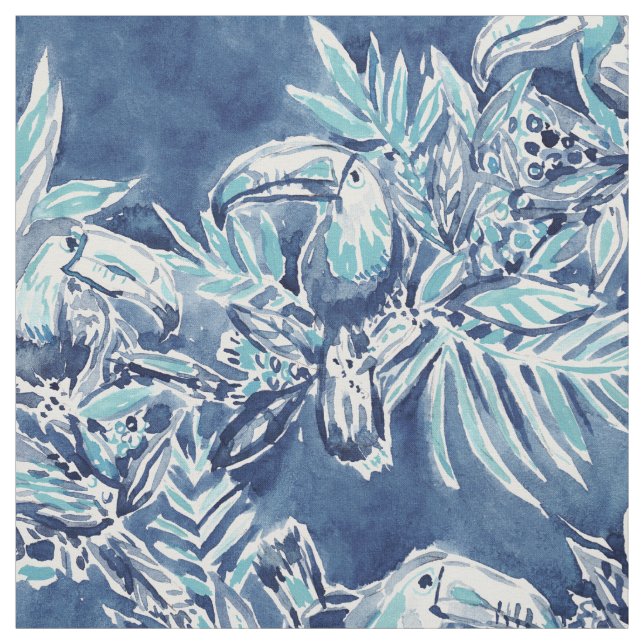 TOUCAN PLAN Indigo Tropical Fabric (Swatch)