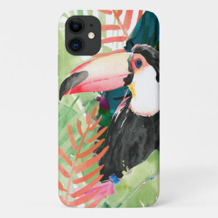 Toucan Portrait with Tropical Leaves iPhone 11 Case