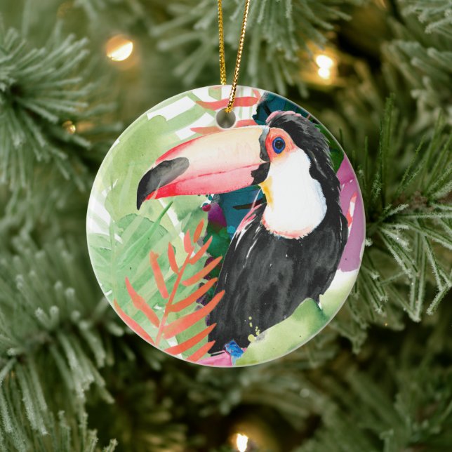 Toucan Portrait with Tropical Leaves Ceramic Ornament (Tree)