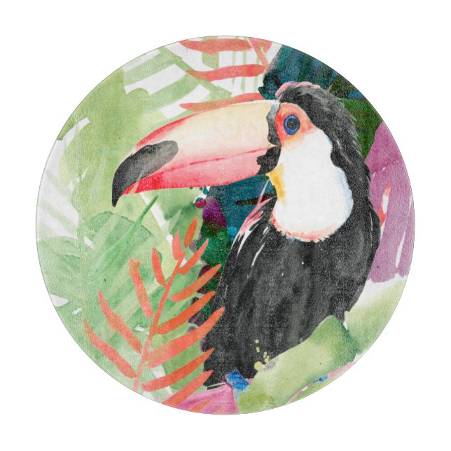 Toucan Portrait with Tropical Leaves Cutting Board (Front)