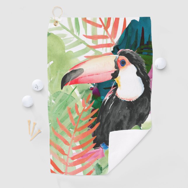 Toucan Portrait with Tropical Leaves Golf Towel (InSitu)