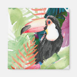 Toucan Portrait with Tropical Leaves Magnet