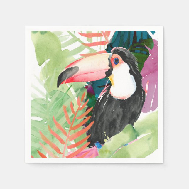 Toucan Portrait with Tropical Leaves Napkin (Front)