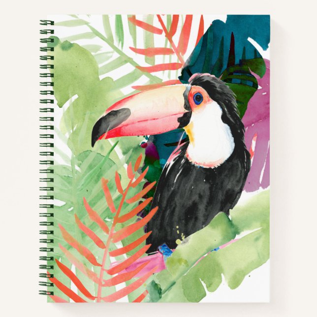 Toucan Portrait with Tropical Leaves Notebook (Front)