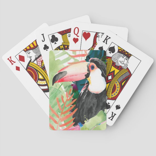 Toucan Portrait with Tropical Leaves Playing Cards (Back)
