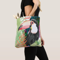 Toucan Portrait with Tropical Leaves