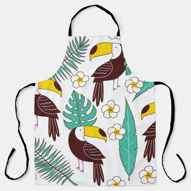 Toucan seamless patter, tile with palm leaves and  apron (Front)