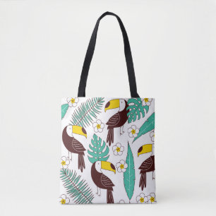 Toucan seamless patter, tile with palm leaves and tote bag