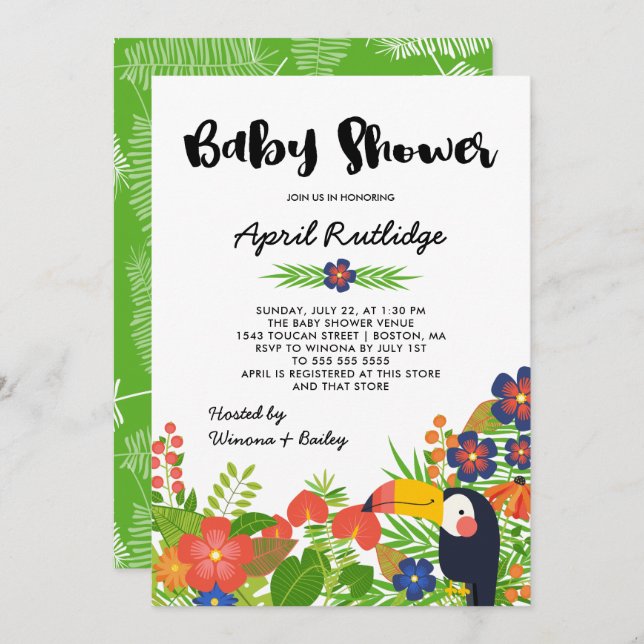 Toucan Tropical Baby Shower Invitation (Front/Back)