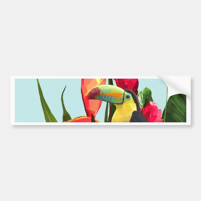 Toucan Tropical Banana Leaves Bouquet Bumper Sticker (Front)