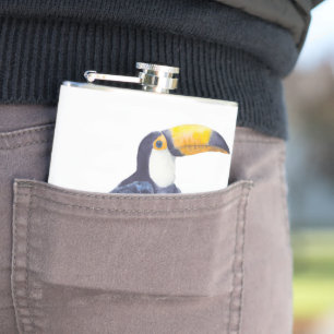 Toucan, tropical bird hip flask