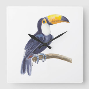 Toucan, tropical bird square wall clock