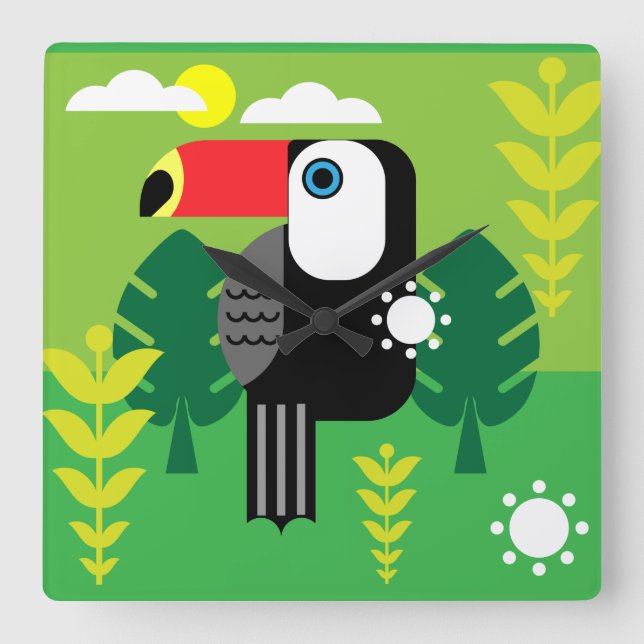Toucan Tropical Birds Square Wall Clock (Front)