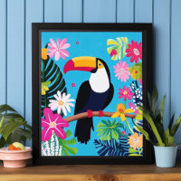 Toucan Tropical Flowers Jungle Bird Wall Art