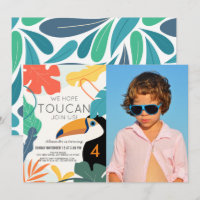 Toucan Tropical Leaf Modern Birthday Photo
