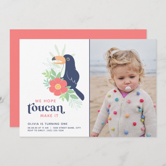 Toucan Tropical Palm Leaves Birthday Invitation (Front/Back)