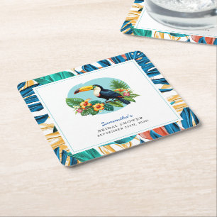 Toucan Tropical Rainforest Summers Bridal Shower Square Paper Coaster