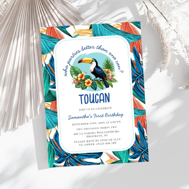 Toucan Tropical Vibrant Summers First Birthday  Invitation (Creator Uploaded)