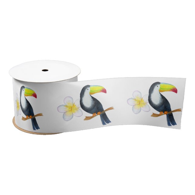 Toucan Tropical Watercolor Summer Party Satin Ribbon (Spool)