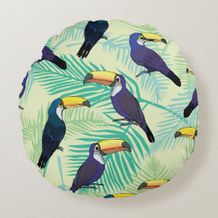Toucan Vintage, Colourful Illustration. Round Cushion